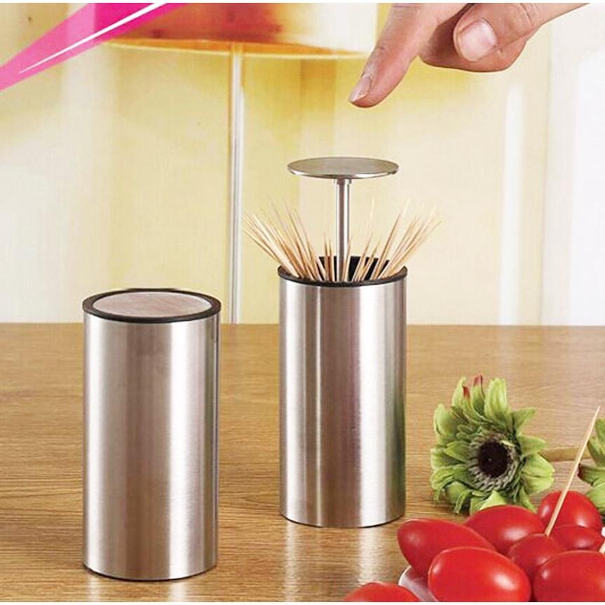 Lọ Đựng Tăm Inox 304 Thông Minh Có Nút Bấm Tự Động, Sáng Bóng Và Sang Trọng