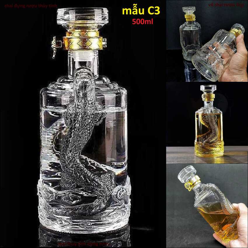 Combo 2 chai Thủy Tinh hình Rồng Nổi 500ML - Chai thủy tinh 500ml, bình thủy tinh 500ml pha lê trong suốt