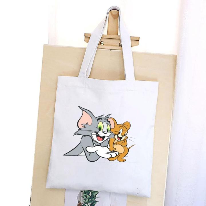 TÚI VẢI MÈO TOM ĐEO VAI TOTE CANVAS BAG CÓ KHÓA KÉO SIZE LỚN 33x38cm AOMIVN PHONG CÁCH CÁ TÍNH HOT TREND