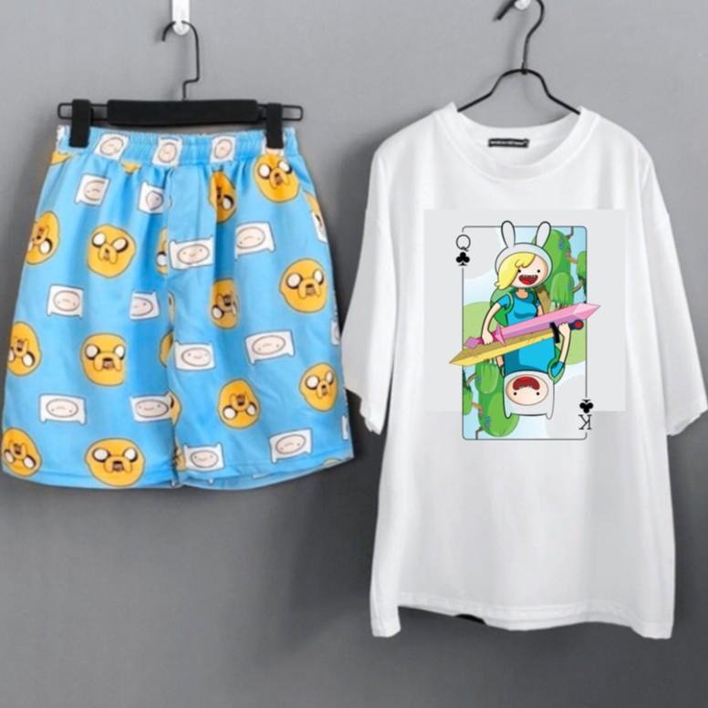Set áo Adventure Time + quần short cartoon unisex