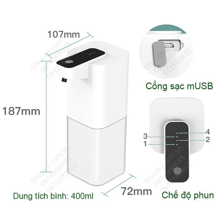 Bình phun xịt khử trùng tay cảm biến tự động, loại dùng pin sạc, xịt phun sương dung dịch khử trùng, dung tích 400ml