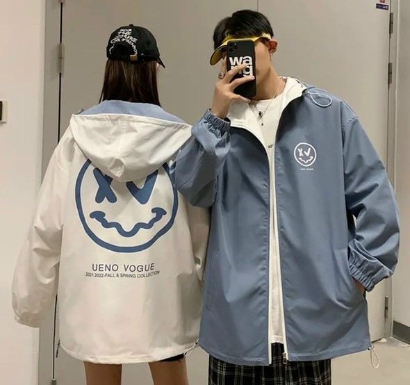 Áo khoác dù nam nữ UNISEX form rộng in mặt cười chất dù 2 lớp nón rộng UENO VOGUE