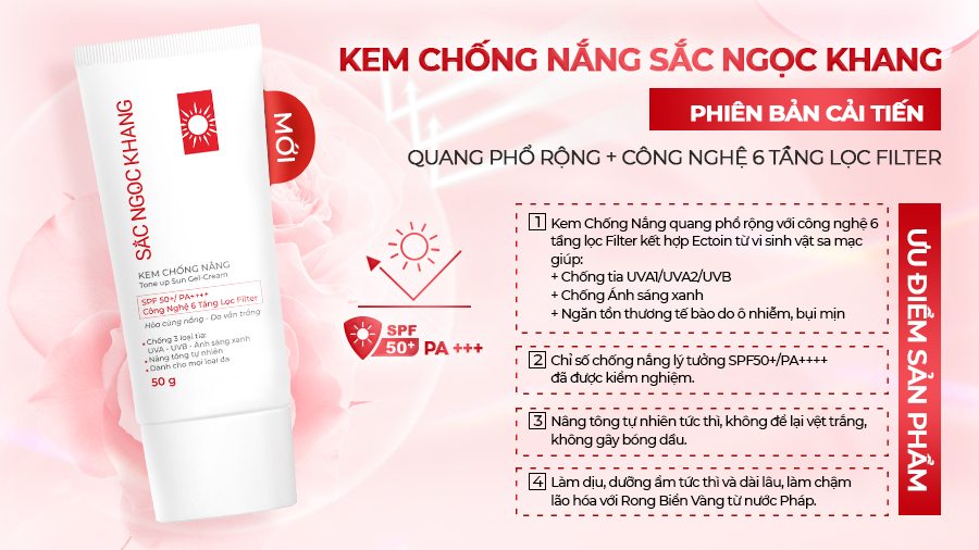 Kem chống nắng Sắc Ngọc Khang 50g giúp chống nắng hiệu quả với chỉ số SPF50, PA++++