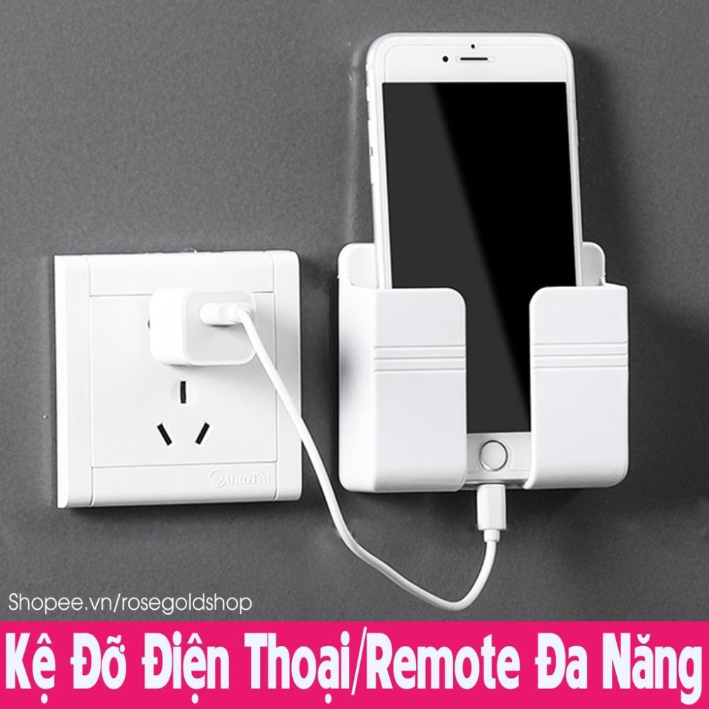 Kệ Đỡ Điện Thoại/Remote Đa Năng Dán Tường Có Khe Giữ Dây Sạc Tiện Ích