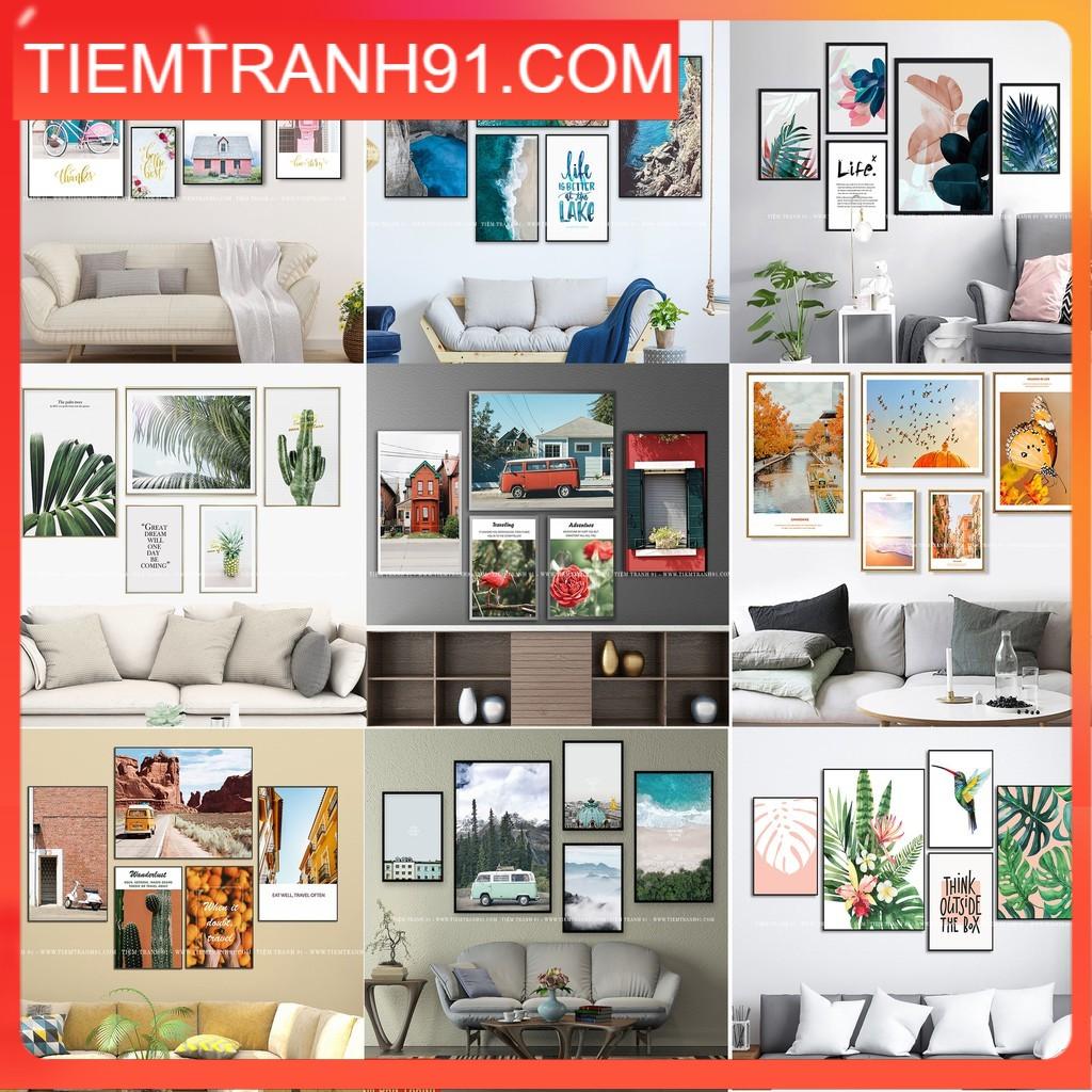 Tranh Giá Rẻ L2 - Bộ 5 bức Tranh canvas in theo yêu cầu, viền đen khung gỗ, tặng kèm đinh treo