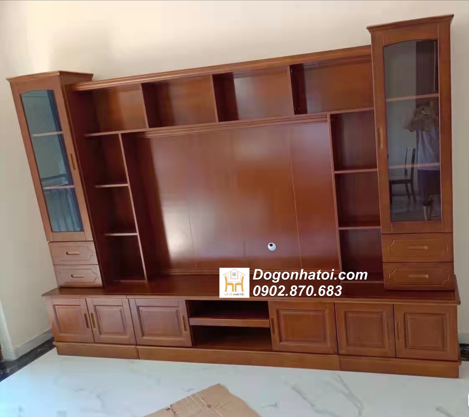 Tủ Kệ Tivi Kết Hợp Tủ Rượu Bằng Gỗ Sồi 2m2 X 2m6 - TR617