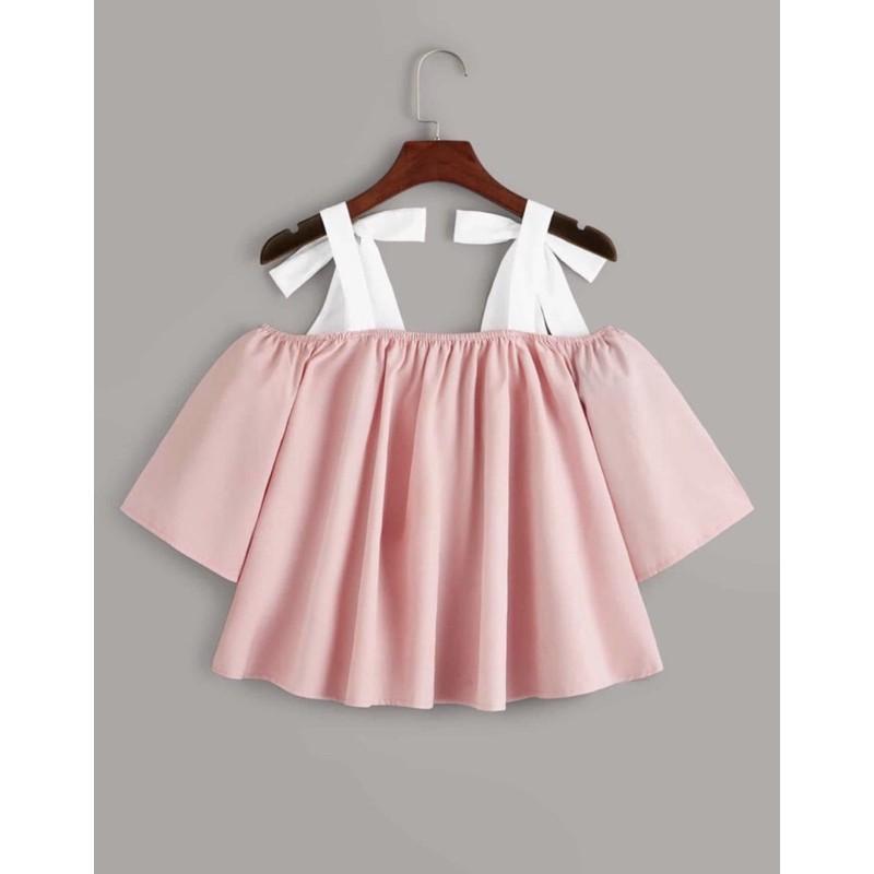 Áo Sơ Mi Trễ Vai Hồng Cam