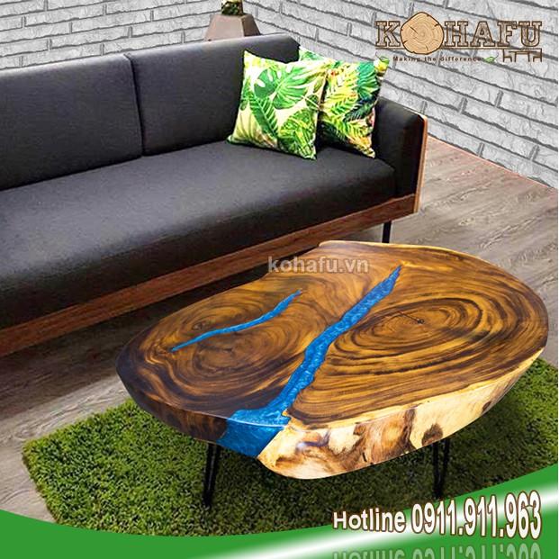 Bàn sofa/ Bàn gỗ me tây nguyên khối/ Bàn sofa epoxy KE20029
