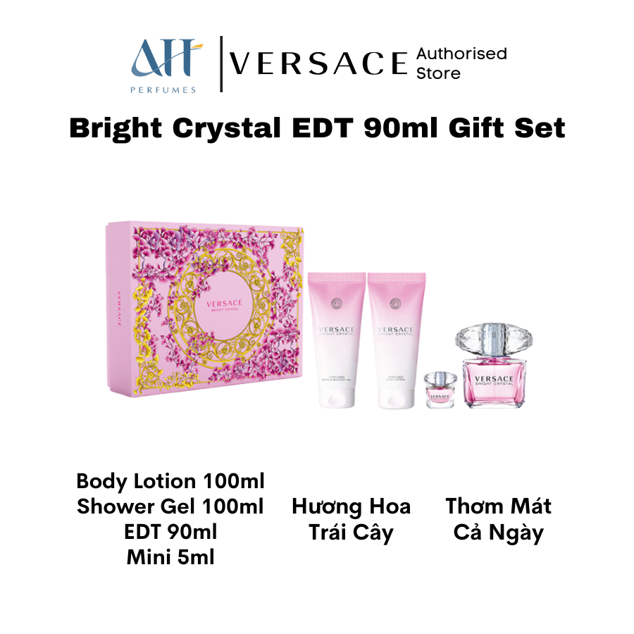 Bộ quà tặng nước hoa nữ và chăm sóc cơ thể VERSACE Bright Crystal EDT 90ml Gift Set - Hàng Italia nhập chính hãng full box