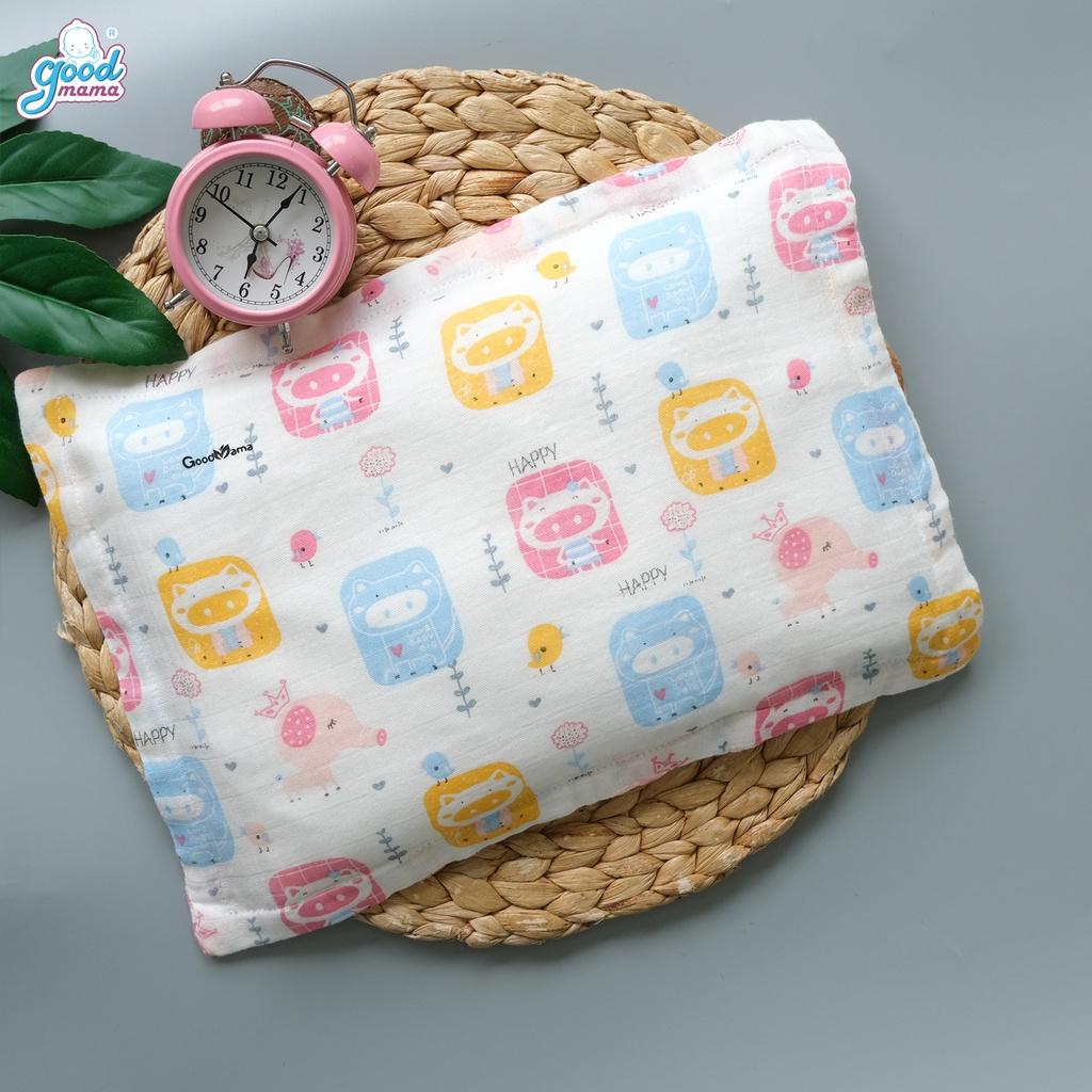 Gối Bông Sơ Sinh Cho Bé Goodmama vỏ xô sợi tre, bông microfiber kháng khuẩn tự nhiên