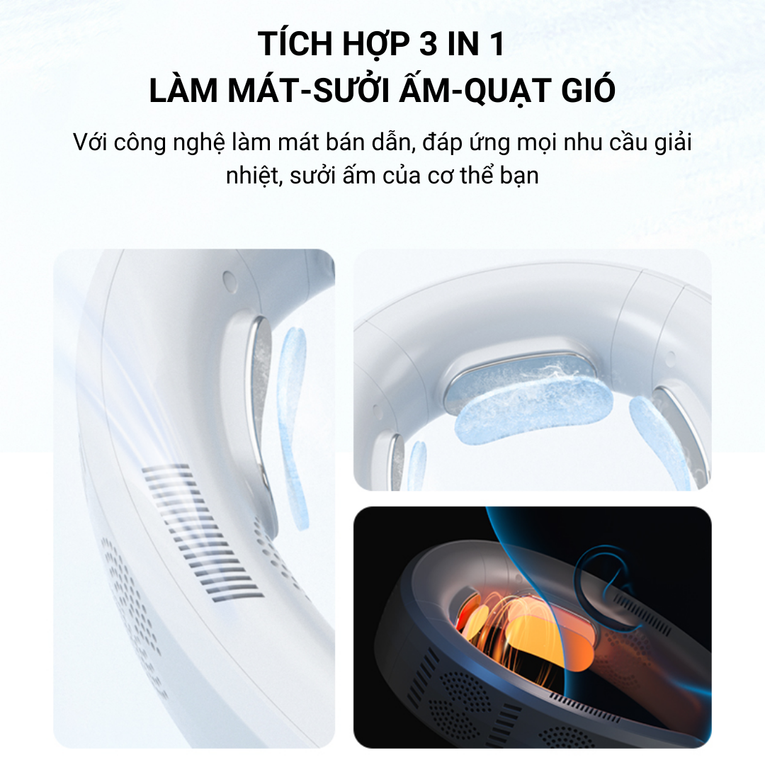 Quạt Đeo Cổ Mini TC06, Quạt Treo Cổ, Quạt Tích Điện Đeo Cổ Không Cánh Thông Minh Chườm Nóng Lạnh Cao Cấp Pin Sạc 6000mAh