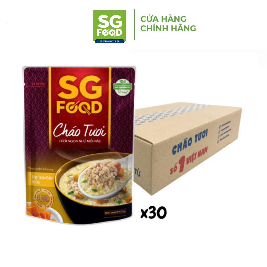 Thùng 30 Gói Cháo Tươi Sài Gòn Food Thịt Thăn Bằm Bí Đỏ 240G