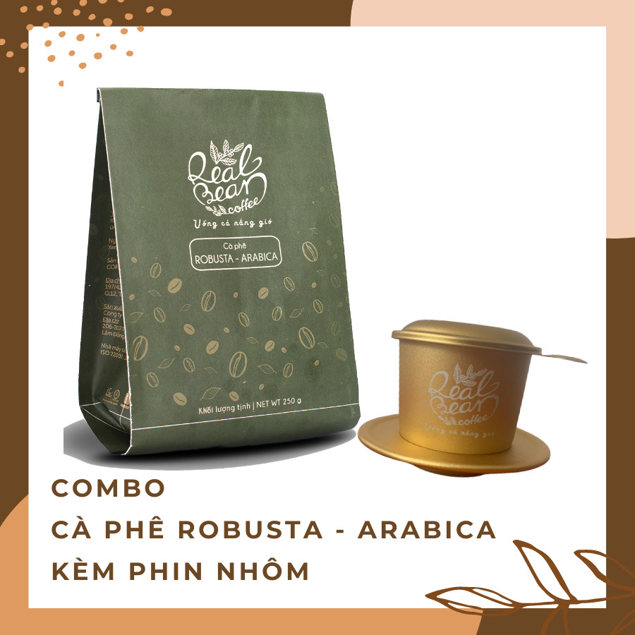 CÀ PHÊ ROBUSTA-ARABICA 250G KÈM PHIN NHÔM CAO CẤP - REAL BEAN COFFEE