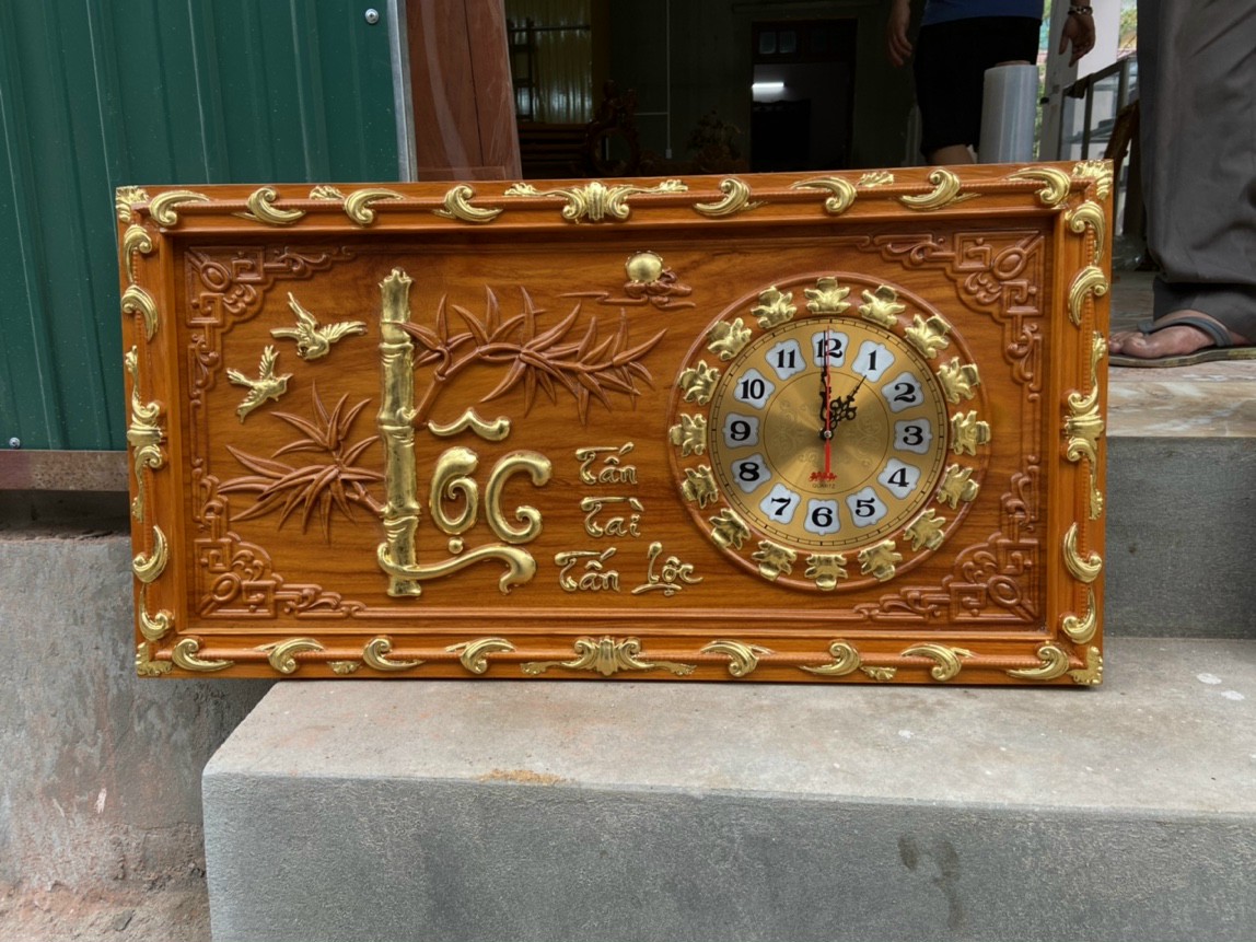 Tranh đồng hồ treo tường trạm khắc chữ lộc bằng gỗ gõ đỏ kt 41×81×4cm