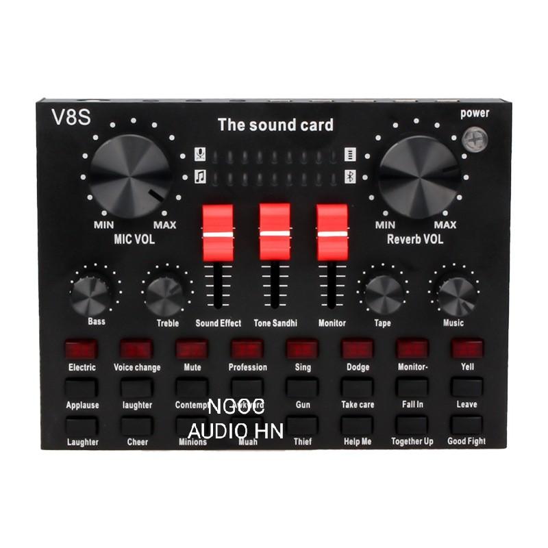 ( Sản phẩm mới ) Sound Card V8S Có Bluetooth, Pin Sạc – Thu Âm Hát Livestream Karaoke - Tăng độ nhạy của Micro Không có