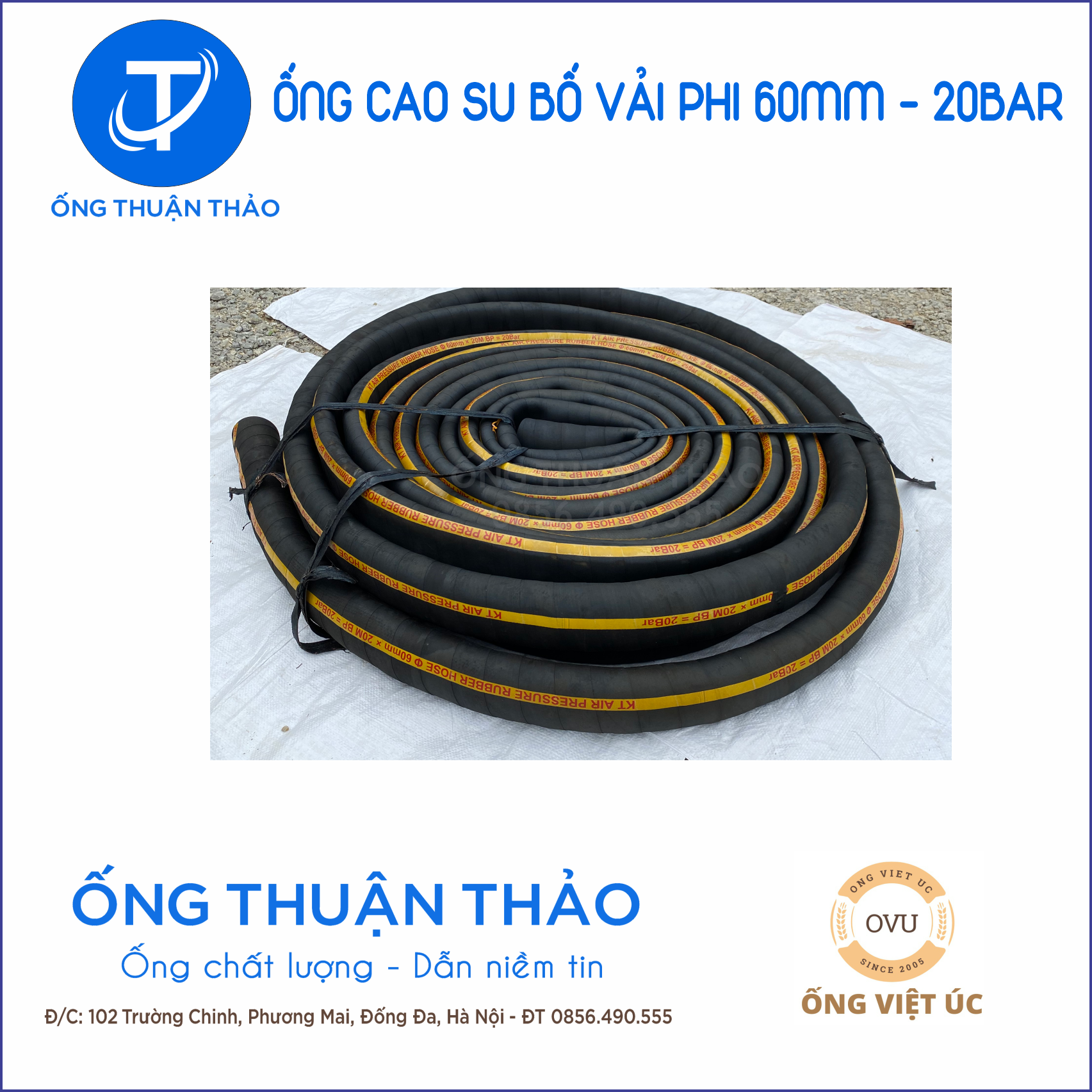 Ống Cao Su Bố Vải KT Phi 60MM cuôn 20 mét Nhập Khẩu - Loại nhẹ & Siêu bền - Ống Xối Thuận Thảo