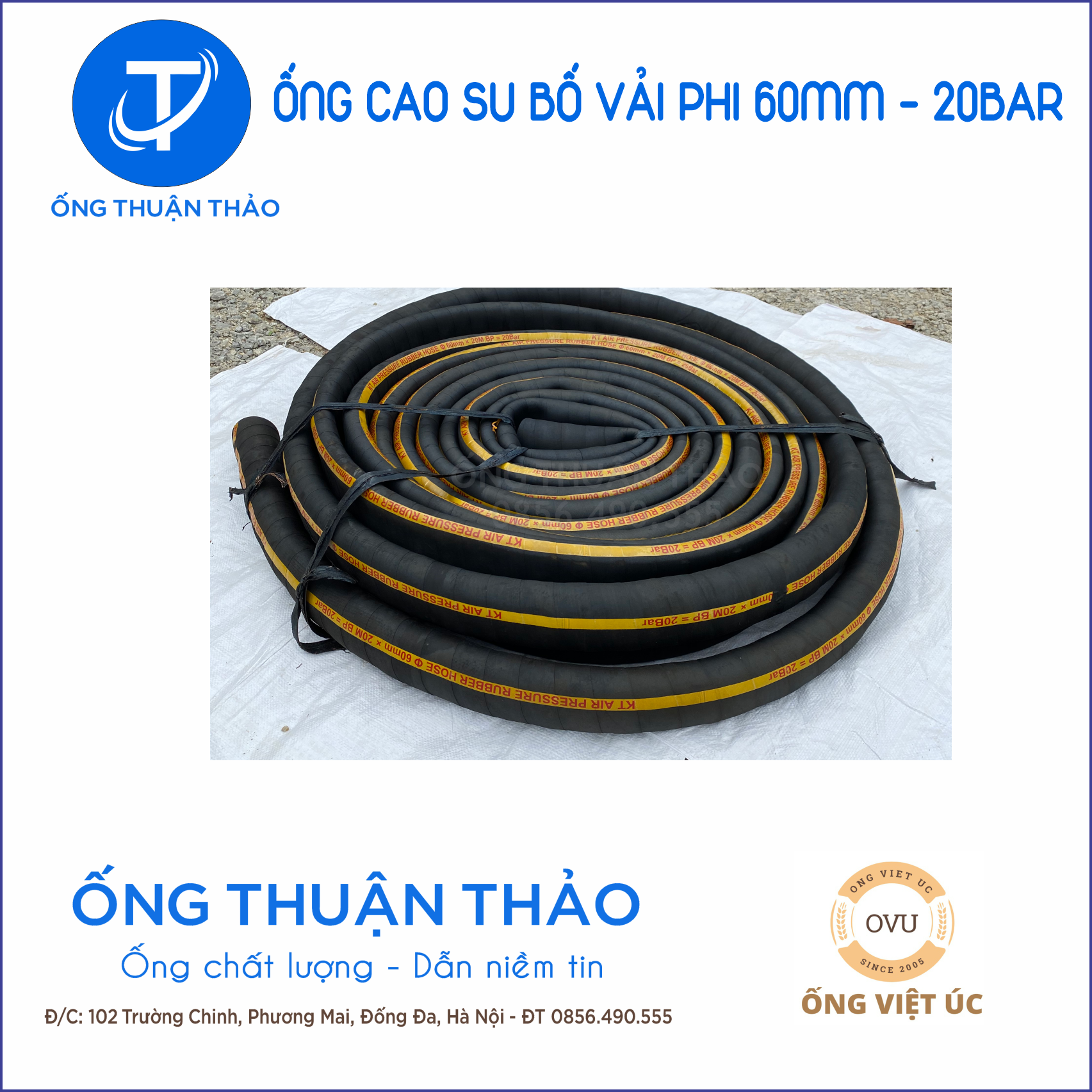 Ống Cao Su Bố Vải KT Phi 60MM  cuôn 20 mét Nhập Khẩu - Loại nhẹ &amp; Siêu bền - Ống Xối  Thuận Thảo