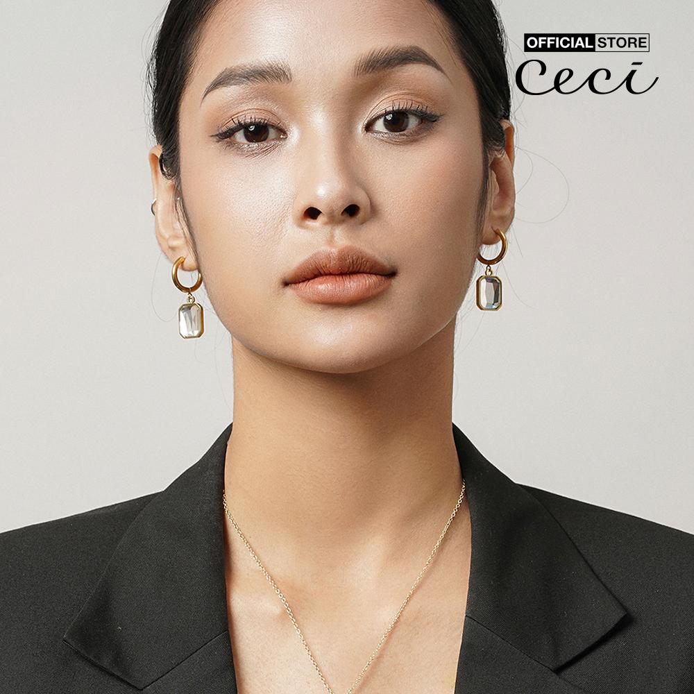 CECI - Khuyên tai nữ khoen tròn dáng thả phối mặt đá thời trang CC1-09000038