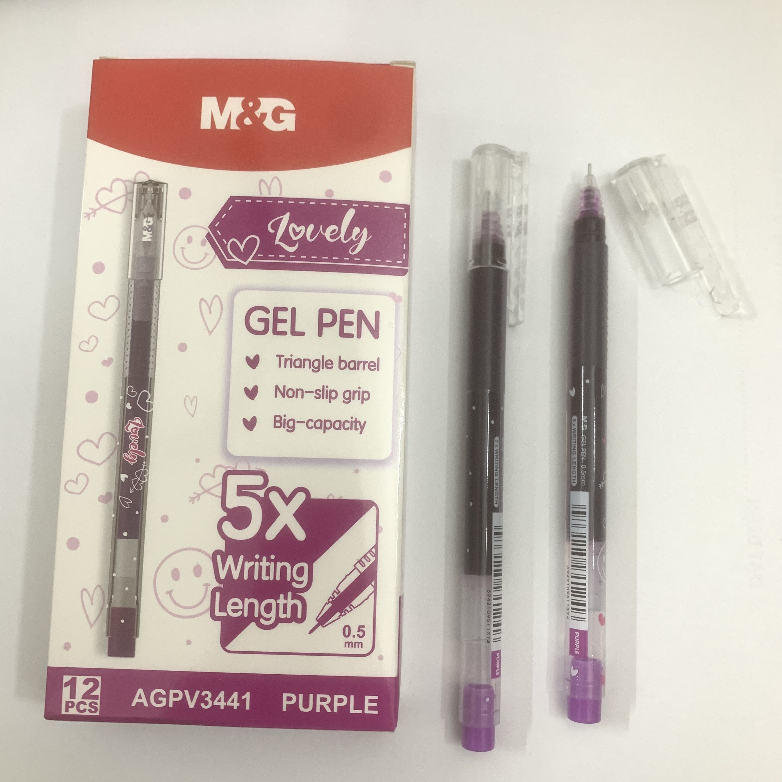 Hộp 12 Bút nước M&amp;G AGPV3441 ngòi 0.5mm - Mực tím, Viết êm trơn, viết tới 2.000m siêu nhiều mực