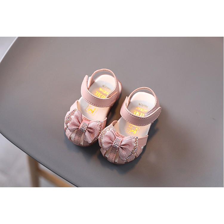 Dép bé gái (Size 15-25) - Dép sandal cho bé tập đi đính nơ đáng yêu