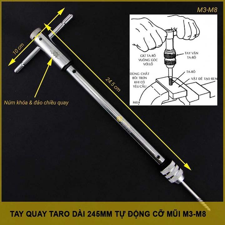 Tay quay taro tự động cỡ mũi M3-M8 dài 245mm