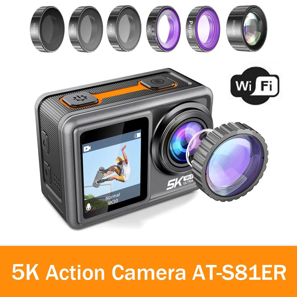 Camera hành động Ultra 5K 60fps WiFi Bộ lọc có thể tháo rời màn hình kép EIS dưới nước Chỗ mũ bảo hiểm không thấm nước cam