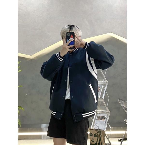 Bomber dạ tay da bomber 2 lớp dày dặn unisex