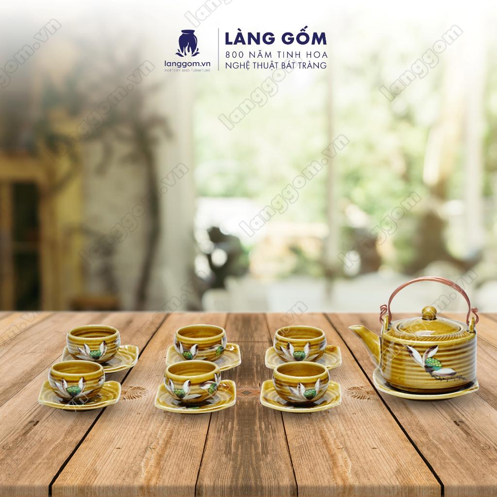 Bộ ấm chén Men hỏa biến 3 chân - Gốm sứ Bát Tràng - Làng Gốm