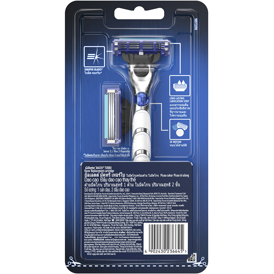 Dao cạo Gillette Mach 3 Turbo 3D 1 cán + 2 đầu lưỡi