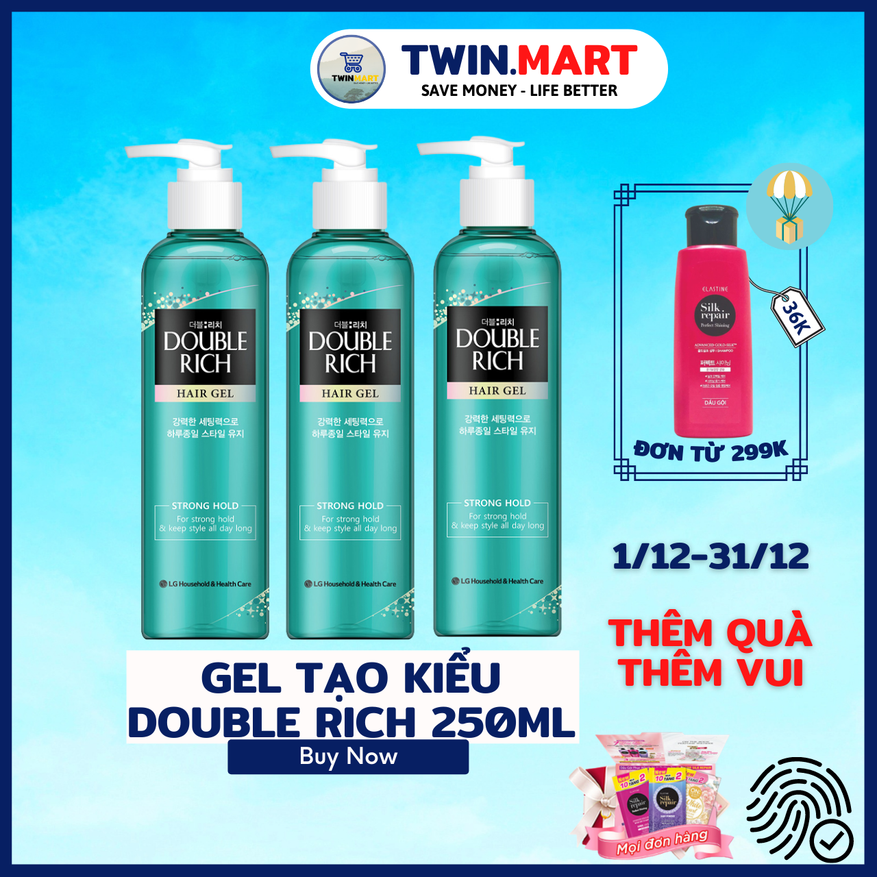 Gel Tạo Kiểu Double Rich Strong Giữ Nếp Uốn Tóc 250ml