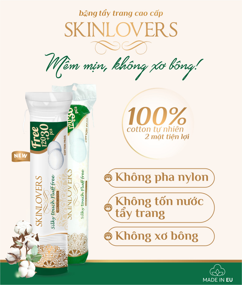 Combo 5 Gói Bông Tẩy Trang Skinlovers 120+30 miếng ( 5 x 150 miếng)