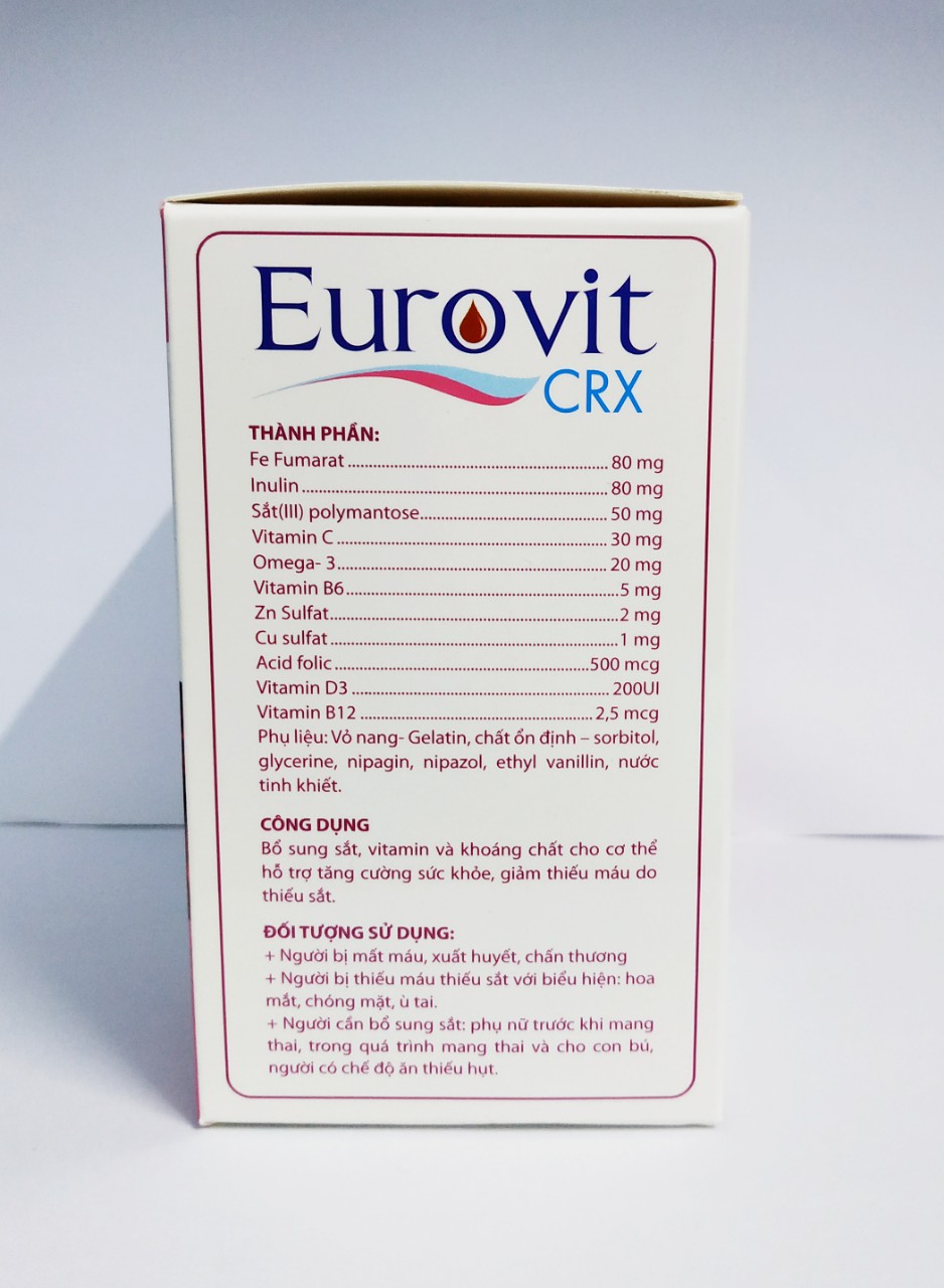 VIÊN BỔ MÁU EUROVIT – BỔ SUNG SẮT III – ACID FOLIC – KHÔNG NÓNG, KHÔNG TÁO BÓN – BỔ SUNG SẮT CHO NGƯỜI THIẾU MÁU – ĐAU ĐẦU – HOA MẮT CHÓNG MẶT – PHỤ NỮ CÓ THAI VÀ CHO CON BÚ – HỘP 100 VIÊN