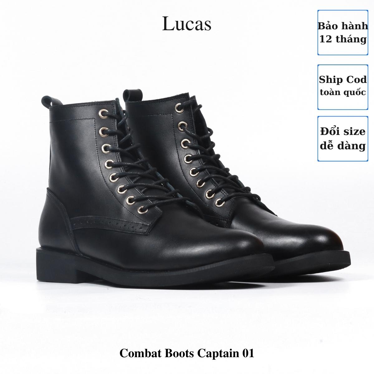 Giày da nam Combat Boots Captain 01 da bò nhập khẩu Lucas Shoes