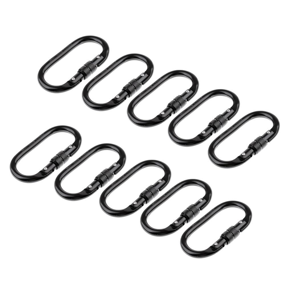 10 Pieces 25KN Screw Lock Oval Carabiner Rock Climbing Dog Clip Hammock Hook