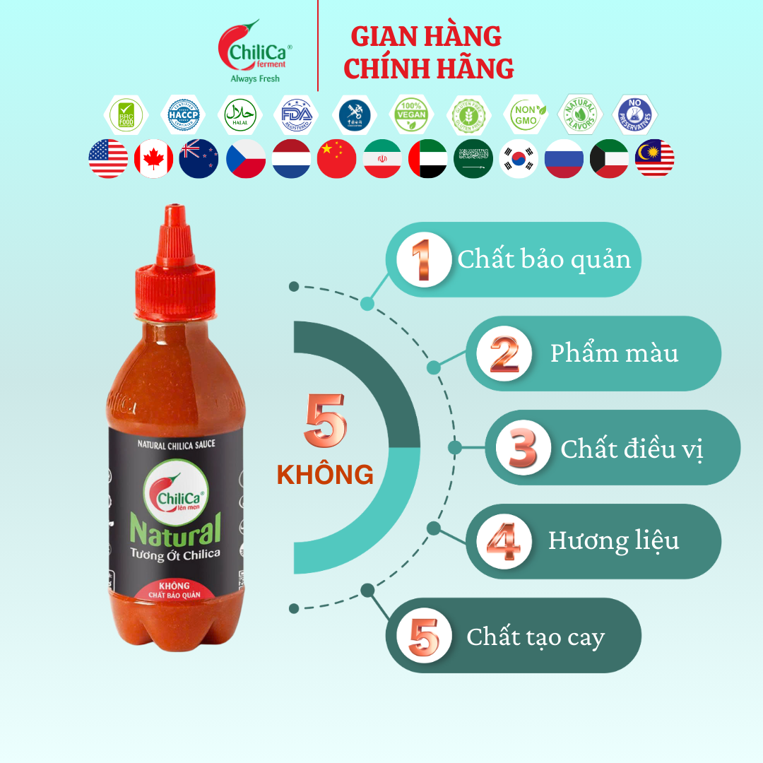 [KHÔNG CBQ] Natural Tương Ớt ChiliCa 255g - Lên Men Tự Nhiên, Không Chất Điều Vị, Không Hương Liệu