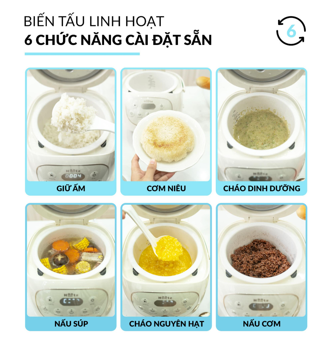 Nồi Cơm Điện Lòng Gốm 1,4L HAATZ CIM250 Công Suất 500W, 6 Chế Độ, Hẹn Giờ, Hàng Chính Hãng