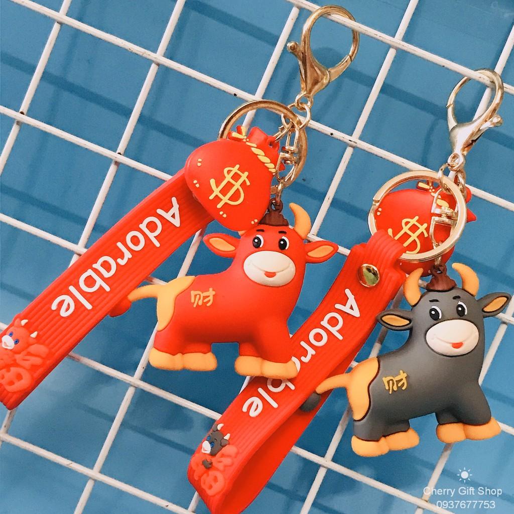 Móc Khóa Con Trâu Tết Tân Sửu Siêu Đáng Yêu Kèm Dây Strap Ảnh Thật Shop Chụp