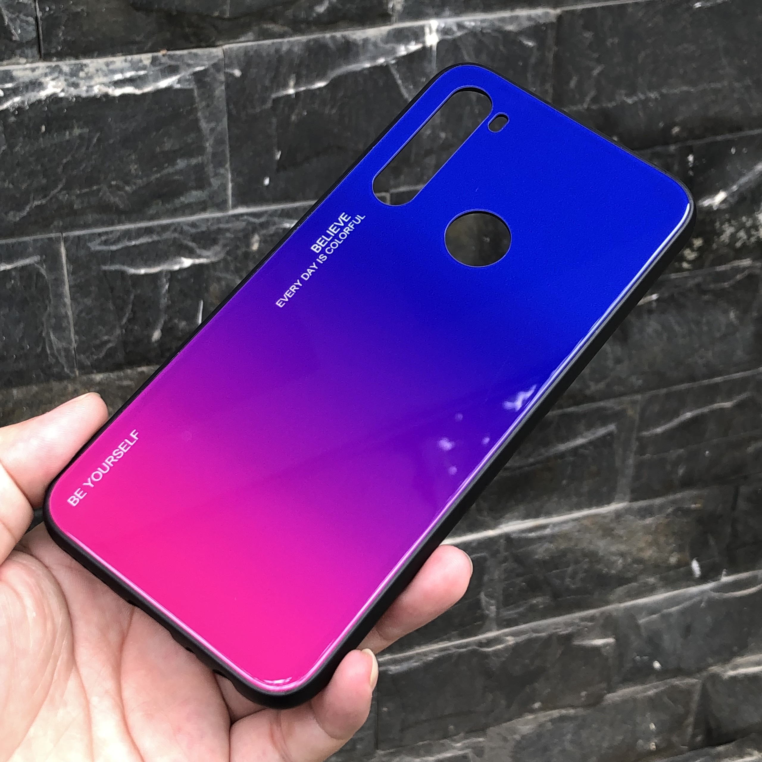 Ốp lưng dùng cho Xiaomi Redmi Note 8 gương cứng 2 màu Gradient Ver 2 , viền TPU dẻo đen