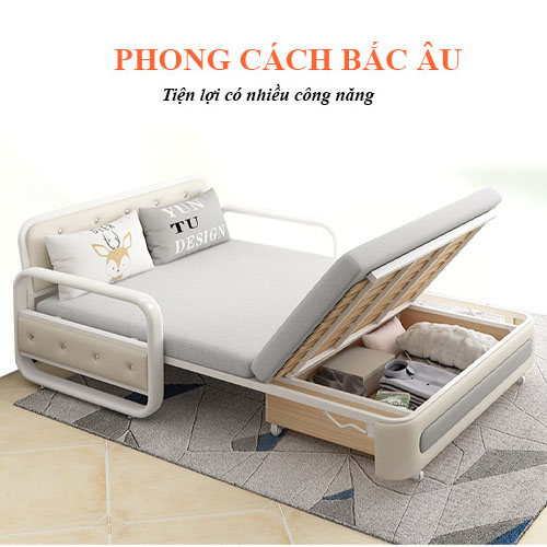 Giường Sofa Thông Minh-Ghế Sofa Giường Đa Năng Gấp Gọn Có Ngăn Chứa Đồ Tặng Kèm 2 Gối