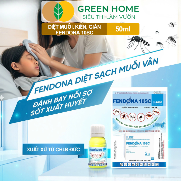 Thuốc Diệt Muỗi GreenHome, Fendona 10SC, Chai 50ml, Hiệu Quả, Không Mùi, Trừ Ruồi, Muỗi, Kiến, Gián