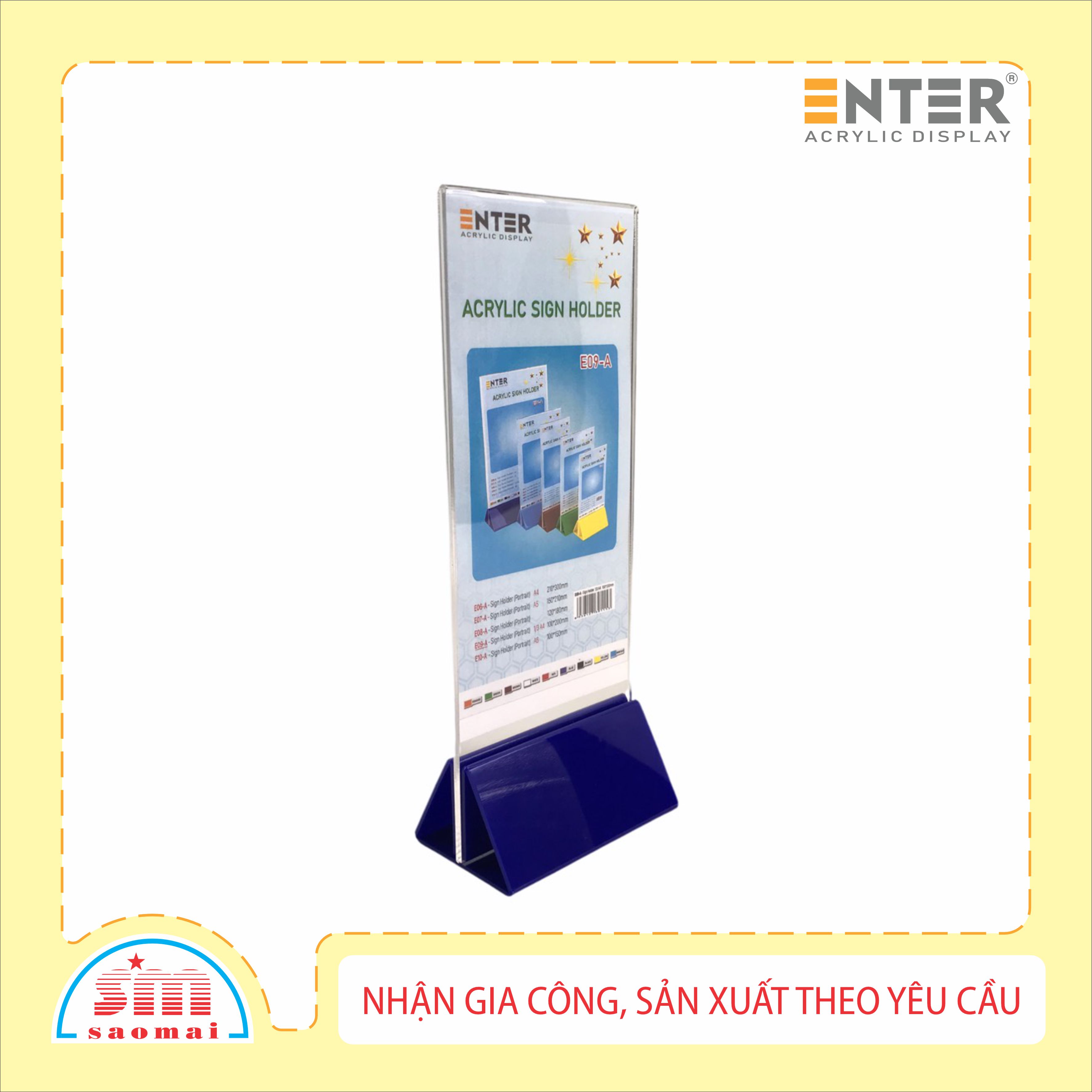 Kệ mica 2 mặt Enter E09-A LR 100x200mm đế lùa uốn chân chữ A