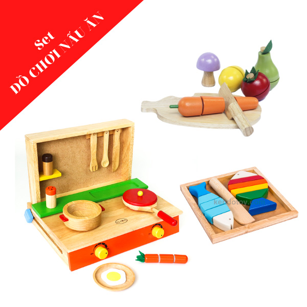 Combo đồ chơi nấu ăn bằng gỗ đầy đủ tính năng chơi giá rẻ