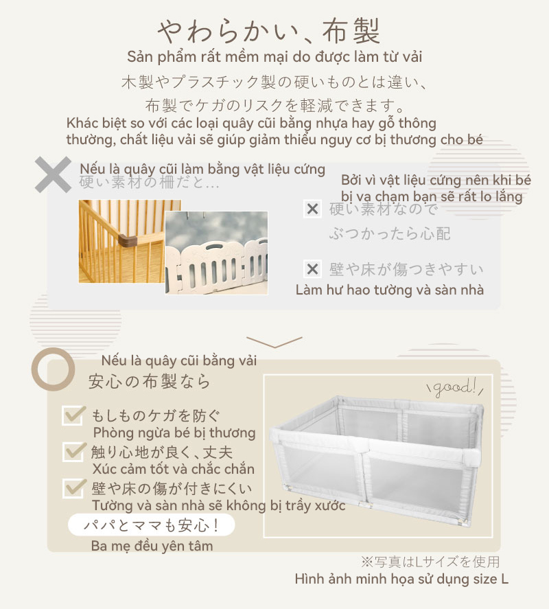Lysin - quây cũi bằng vải lưới thoáng khí trong nhà giúp bảo vệ bé yêu vui chơi an toàn cách ly với thú cưng phát triển ý thức tự lập giúp bé tập đứng dễ thu dọn đồ chơi cho bé.