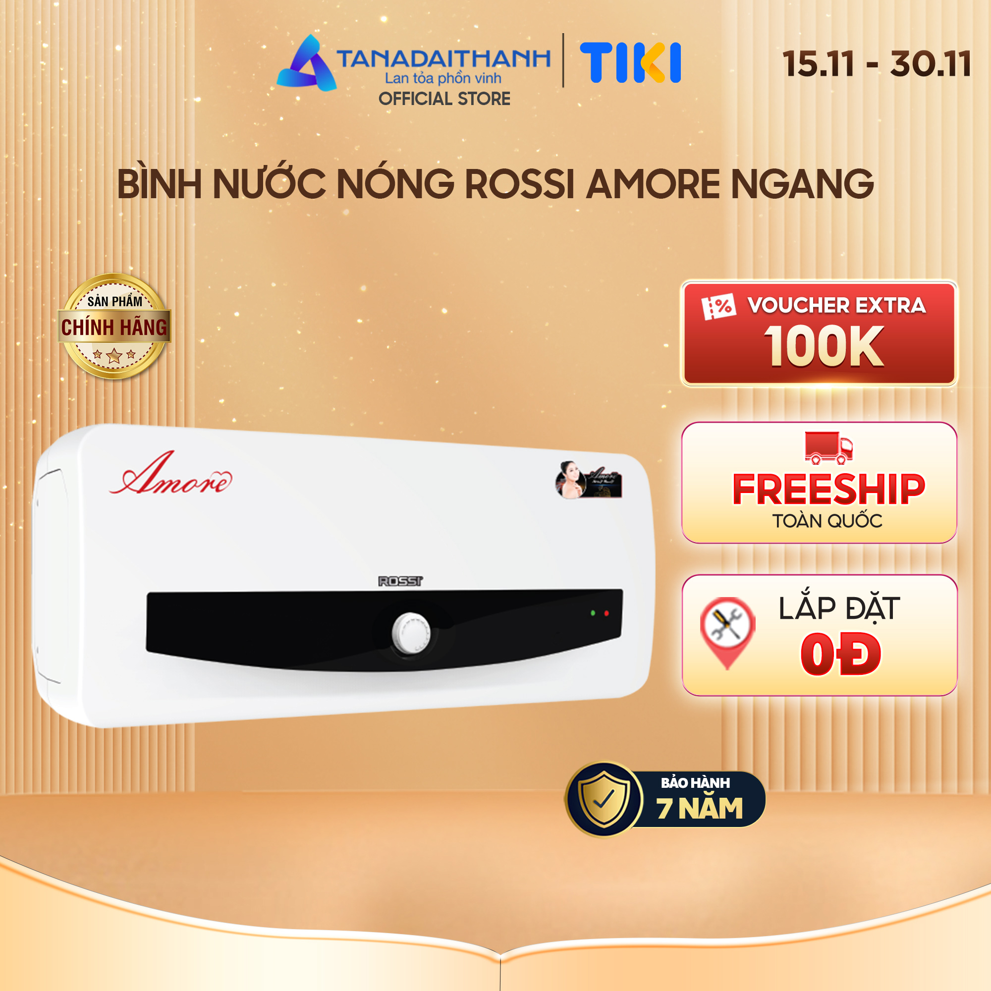 Bình nóng lạnh gián tiếp Rossi Amore Ngang (15/20/30 Lít) - Chính hãng, Bảo Hành 7 năm