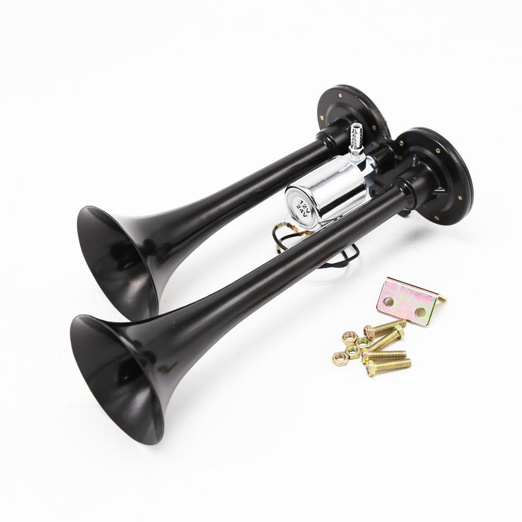 150dB Dual Trumpet LOUD Train Air Four  Kit 12V-24V Electric Solenoid