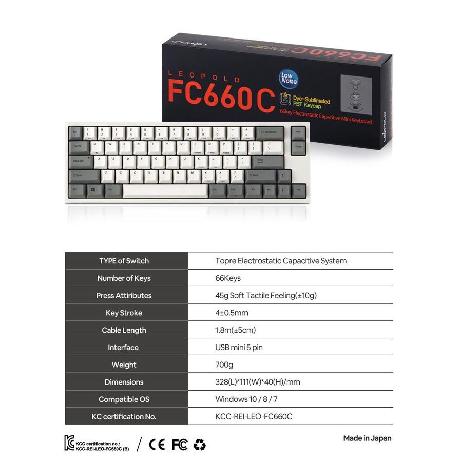 Bàn Phím Cơ Máy Tính Hiệu Leopold FC660C White Grey - Silent Topre Switch - Hàng Chính Hãng