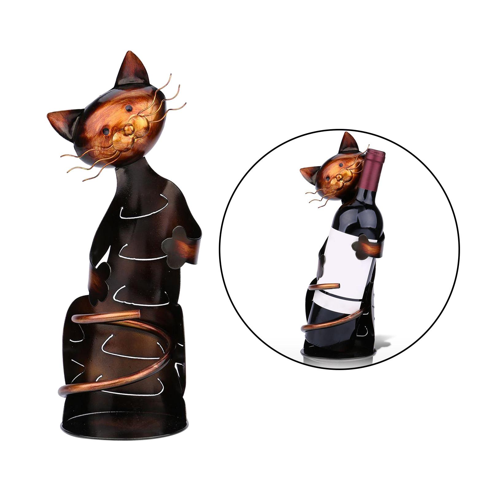 Vintage Wine Holder Wine Rack Wine Shelf Metal Sculpture Crafts Cat Animal Gifts Home Bar Kitchen Tabletop Decorations