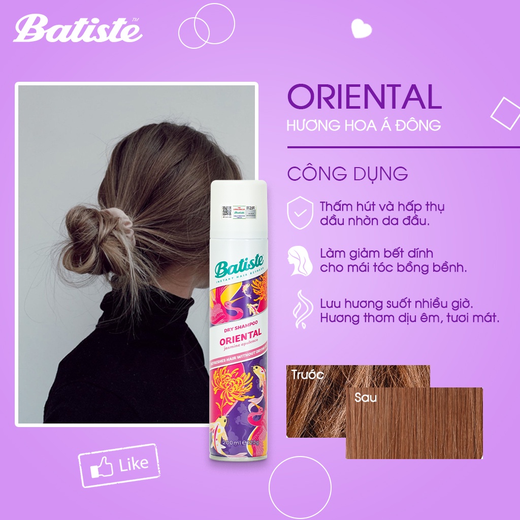 Dầu Gội Khô Batiste Hương Hoa Á Đông Sang Trọng Quý Phái - Batiste Dry Shampoo Pretty &amp; Opulent Oriental 200ml