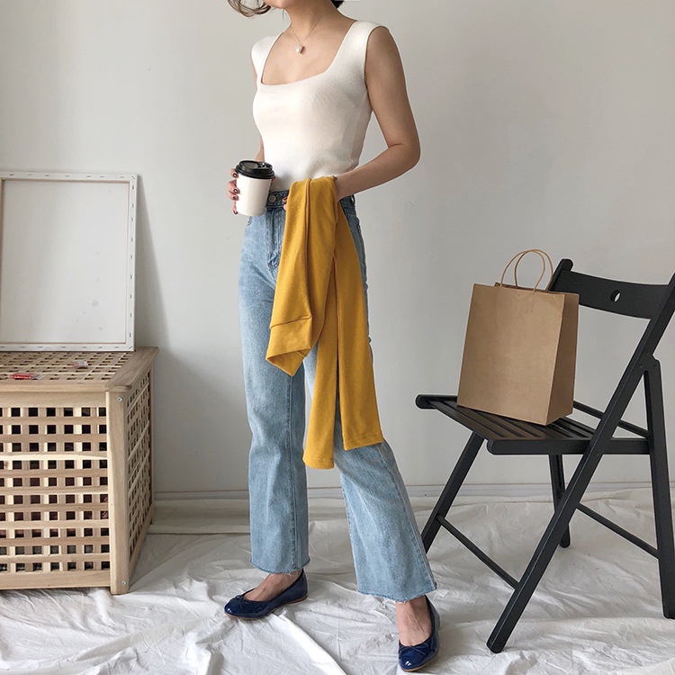 Áo Thun Nữ 2 Dây Bản To Cổ Vuông Borip Gân 2 Màu G164