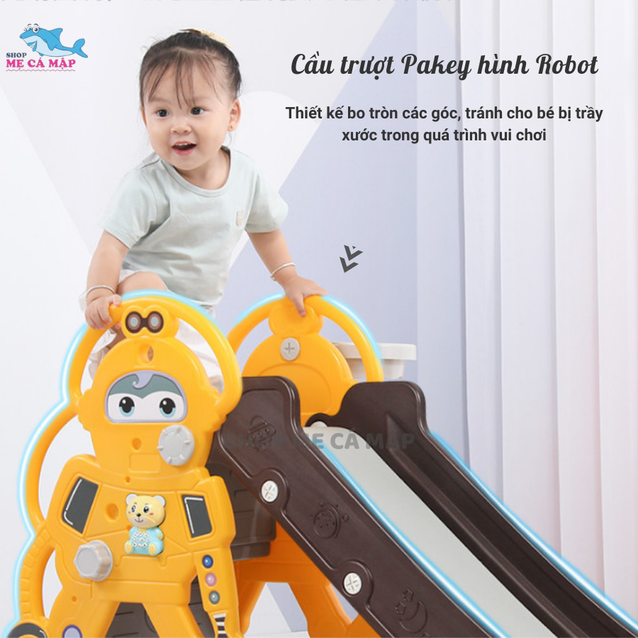 Cầu trượt cho bé Pakey ROBOT có sẵn 3 màu TẶNG KÈM BÓNG RỔ Cầu trượt gấp gọn cho bé